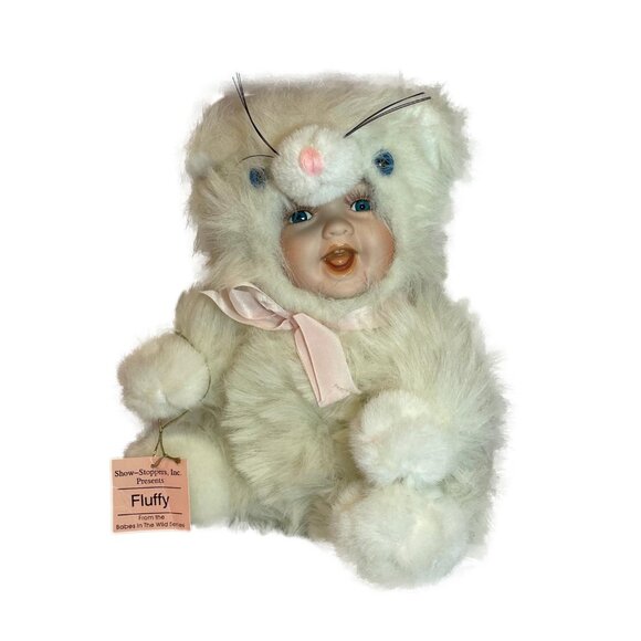 Porcelain Doll Bunny Fluffy White Show Stoppers Babes in the Wild Series 10 Inch - Picture 6 of 6